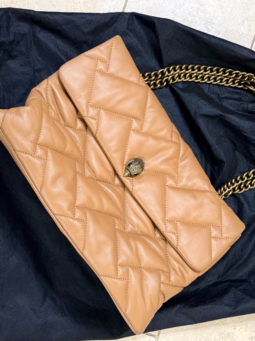 Kurt Geiger Kensington xxl Tan Leather Shoulder Bag with Brass Chain